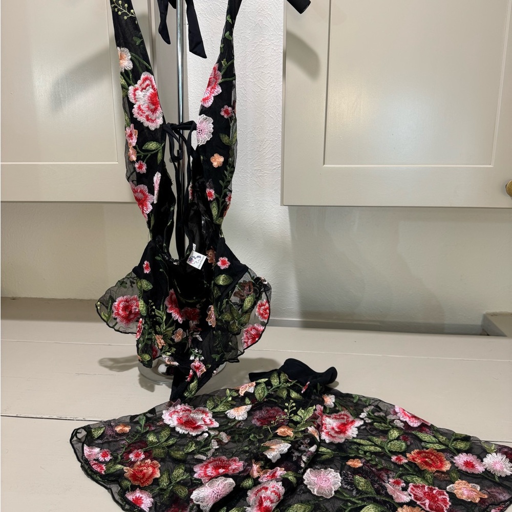 Floral Black Sheer Lingerie Set